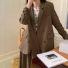 Spring Autumn Vintage Blazer Two Piece Set Women Skirt Suits Double Breasted Blazers Coat + High Waist Long Pleated Skirts
