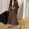 Spring Autumn Vintage Blazer Two Piece Set Women Skirt Suits Double Breasted Blazers Coat + High Waist Long Pleated Skirts