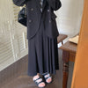 Spring Autumn Vintage Blazer Two Piece Set Women Skirt Suits Double Breasted Blazers Coat + High Waist Long Pleated Skirts