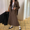 Spring Autumn Vintage Blazer Two Piece Set Women Skirt Suits Double Breasted Blazers Coat + High Waist Long Pleated Skirts