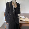 Spring Autumn Vintage Blazer Two Piece Set Women Skirt Suits Double Breasted Blazers Coat + High Waist Long Pleated Skirts