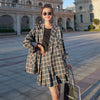 Spring Autumn Vintage Plaid 2 Piece Sets Blazer and Pleated Skirts Women Preppy Style Double Breasted Elegant Suit Jacket Y899