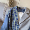Spring Autumn Vintage Plaid Patchwork Slim Irregular Blazer Women Street Hipster All-match Loose Casual Suit Lady Cardigan Coat