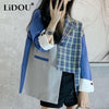 Spring Autumn Vintage Plaid Patchwork Slim Irregular Blazer Women Street Hipster All-match Loose Casual Suit Lady Cardigan Coat