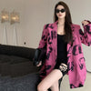 Spring Autumn Vintage Women Letter Print Thin Rose Red Suit Jacket Double Breasted Lapel Casual Office Ladies Blazers Outerwear