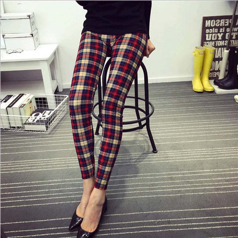 Spring Autumn Wear Brushed Printed leggings Floral Elepant Plaid Ankle Length Stretchy female Casual Trousers