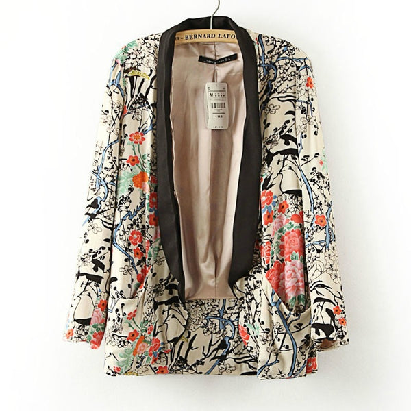 Spring Autumn Women Blazer Retro European American Peach Print Female White-Collar Female Professional Casual Blazer Suit Jacket