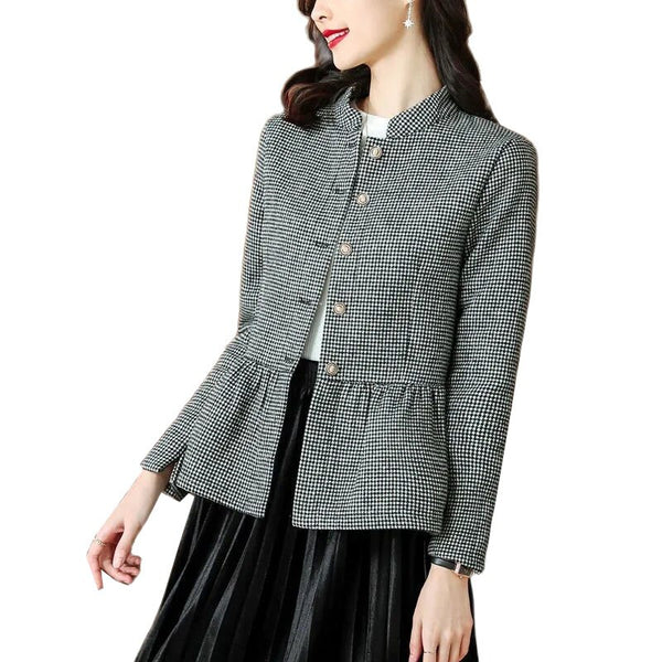 Spring Autumn Women Blazers 2023 lattice Single-breasted Small Suit Blazer Jackets Ladies Casual Short Office Coat