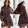 Spring Autumn Women Casual Long Sleeve Floral Mini Dress Printed Ruffles Stand Neck Vestidos Elegant Slim Ladies Dresses