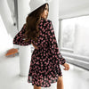 Spring Autumn Women Casual Long Sleeve Floral Mini Dress Printed Ruffles Stand Neck Vestidos Elegant Slim Ladies Dresses