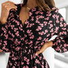 Spring Autumn Women Casual Long Sleeve Floral Mini Dress Printed Ruffles Stand Neck Vestidos Elegant Slim Ladies Dresses