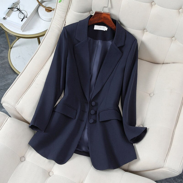 Spring Autumn Women Navy Blue Blazer And Jackets Chic Casual Office Suit Coat Ladies Elegant Outwear