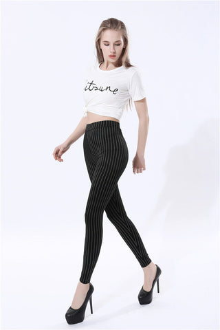 Spring Autumn Women High Waist Elasticity Leggings Plus Imitation Jeans Vertical Stripes Sexy Large Size 5XL Pant Denim Legging