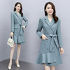 Spring Autumn Women Long Blazer Coat Irregular Ruffles Dress Vintage Double Breasted With Belt Notched Collar Office Casual Tops