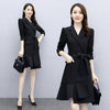 Spring Autumn Women Long Blazer Coat Irregular Ruffles Dress Vintage Double Breasted With Belt Notched Collar Office Casual Tops
