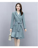 Spring Autumn Women Long Blazer Coat Irregular Ruffles Dress Vintage Double Breasted With Belt Notched Collar Office Casual Tops