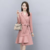 Spring Autumn Women Long Blazer Coat Irregular Ruffles Dress Vintage Double Breasted With Belt Notched Collar Office Casual Tops