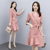Spring Autumn Women Long Blazer Coat Irregular Ruffles Dress Vintage Double Breasted With Belt Notched Collar Office Casual Tops