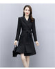 Spring Autumn Women Long Blazer Coat Irregular Ruffles Dress Vintage Double Breasted With Belt Notched Collar Office Casual Tops