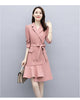 Spring Autumn Women Long Blazer Coat Irregular Ruffles Dress Vintage Double Breasted With Belt Notched Collar Office Casual Tops