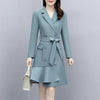 Spring Autumn Women Long Blazer Coat Irregular Ruffles Dress Vintage Double Breasted With Belt Notched Collar Office Casual Tops