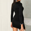 Spring Autumn Women Long Sleeve O-neck Dress Elegant Solid Slim Mini Dress Black Pearl Beading Party Dress Bodycon Mini Dress