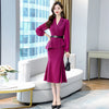 Spring Autumn Women Office Lady Outfits Femenino Belt Blazer Jacket Coat + Pencil Skirt Suits 2 Piece Set Female Vintage Sets