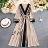 Spring Autumn Women Printed Long Dress Vintage Puff Long Sleeve High Waist A-Line Vestidos Female 2023 Beach Robe