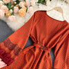 Spring Autumn Women Printed Long Dress Vintage Puff Long Sleeve High Waist A-Line Vestidos Female 2023 Beach Robe
