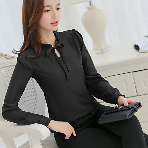 Spring Autumn Women Tops Long Sleeve Blouses Casual Chiffon Blouse Office Lady Work Wear Solid Color White Shirts Plus Size