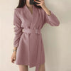 Spring Autumn Women's Long Blazers Dress Jacket with Belt Notched Outerwear Office Lady Coat England Style Cardigan Blazer Women