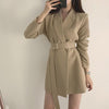 Spring Autumn Women's Long Blazers Dress Jacket with Belt Notched Outerwear Office Lady Coat England Style Cardigan Blazer Women
