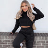 Spring Autumn Women's Solid Color Sport Set Long Sleeve High-neck Sweatshirt and Drawstring Pants Two-piece Tracksuit