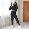 Spring Autumn Women's Solid Color Sport Set Long Sleeve High-neck Sweatshirt and Drawstring Pants Two-piece Tracksuit