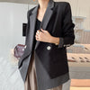 Spring Autumn Women's Suit Jacket Striped Patchwork Notched Outerwear Long Sleeve British Style Loose Fake Two Piece Blazer