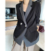 Spring Autumn Women's Suit Jacket Striped Patchwork Notched Outerwear Long Sleeve British Style Loose Fake Two Piece Blazer