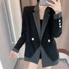 Spring Autumn Women's Suit Jacket Striped Patchwork Notched Outerwear Long Sleeve British Style Loose Fake Two Piece Blazer