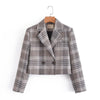 Spring Autumn Women's Vintage Plaid Crop Blazer Top Chic Elegant Office Wear Suit Outwear Ladies Streetwear Suit Jacket