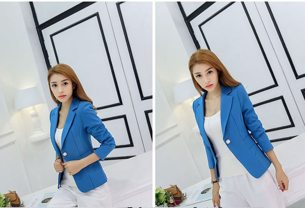Spring Autumn blazer suit Korean slim show thin casual suit blazer patchwork long sleeve lake blue/pink suit Work blazer