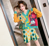 Spring Autumn women's cartoon knitted skirts suits casual colorful cardigans sweaters and Spliced Skirt suits NS961