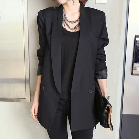 Spring Black Double Breasted Women Suit Jacket female Korean Medium Long female Coat blaser feminino Casual coat female Autumn