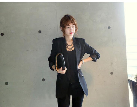 Spring Black Double Breasted Women Suit Jacket female Korean Medium Long female Coat blaser feminino Casual coat female Autumn