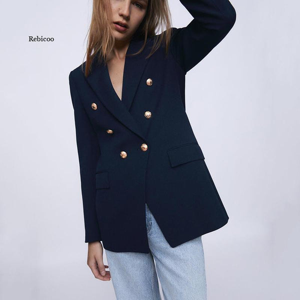 Spring Blazers With Metal Buttons Blazers Coat Vintage Long Sleeve Back Vents Female Outerwear Chic Tops