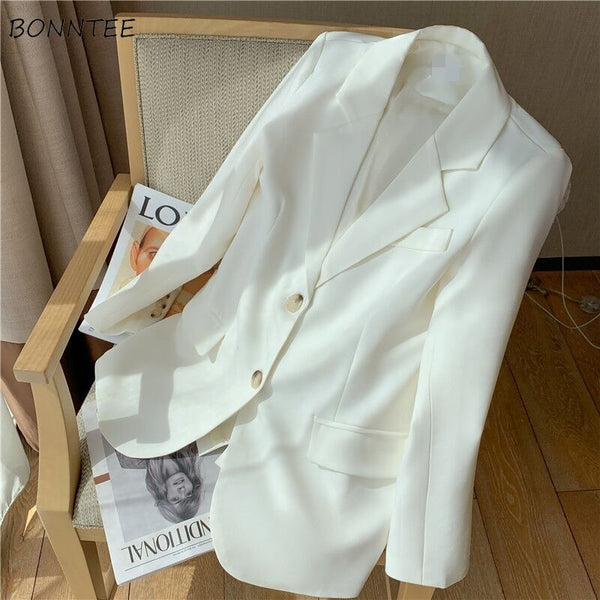 Spring Blazers Women Casual Solid Color Classic Single-breasted Pocket Korean Style Loose Chic Button Outwear Elegant