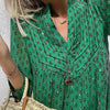 Spring Casual Loose Print Dresses Women Vintage V Neck Green Dress Button Female Long Sleeve Holiday Beach Vestidos 2023