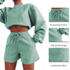 Spring Casual Solid Sweater Two Piece Outfits Tracksuit Womens Puff Sleeve Top And Shorts Suits Summer Sexy 2pcs Matching Sets