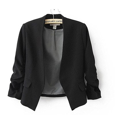Spring Casual Women Slim 5 Colors Fit Short Blazer Jacket V-neck Nine Sleeves Black Blazer Coat Puff Sleeve Formal Lady Suit