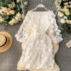 Spring Elegant Dress Dimensional Three Quarter Bubble Sleeve Flower Closing Waist Slash Neck Vestidos Lace Bandage Dress