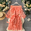 Spring Elegant Dress Dimensional Three Quarter Bubble Sleeve Flower Closing Waist Slash Neck Vestidos Lace Bandage Dress