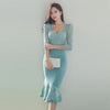 Spring Elegant Lace Patchwork Office Work Dress Women V-neck High Waist Bodycon Mermaid Dresses Korean Party Vestidos